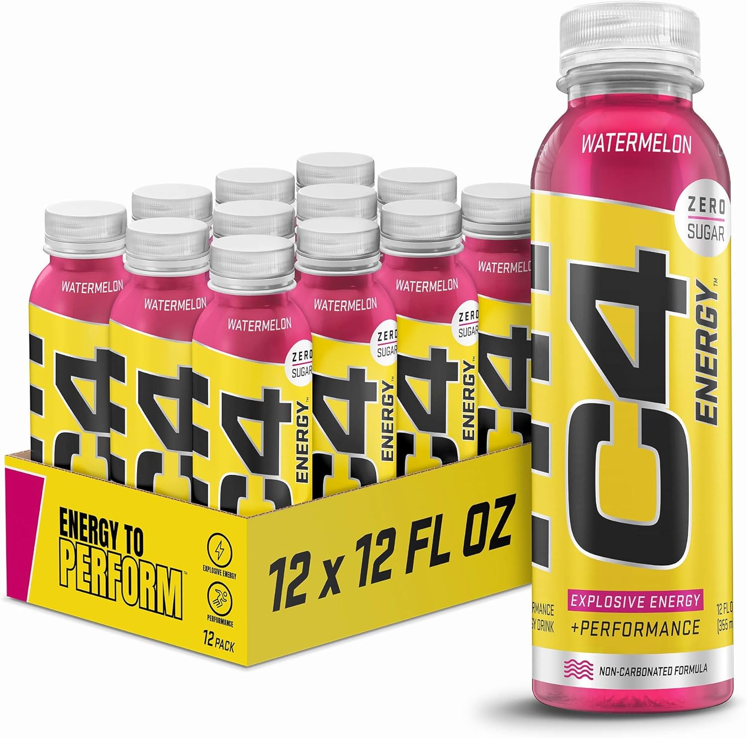 C4 Energy Non-Carbonated Zero Sugar Energy Drink, Pre Workout Drink + Beta Alanine, Watermelon, 12 Fl Oz (Pack Of 12)