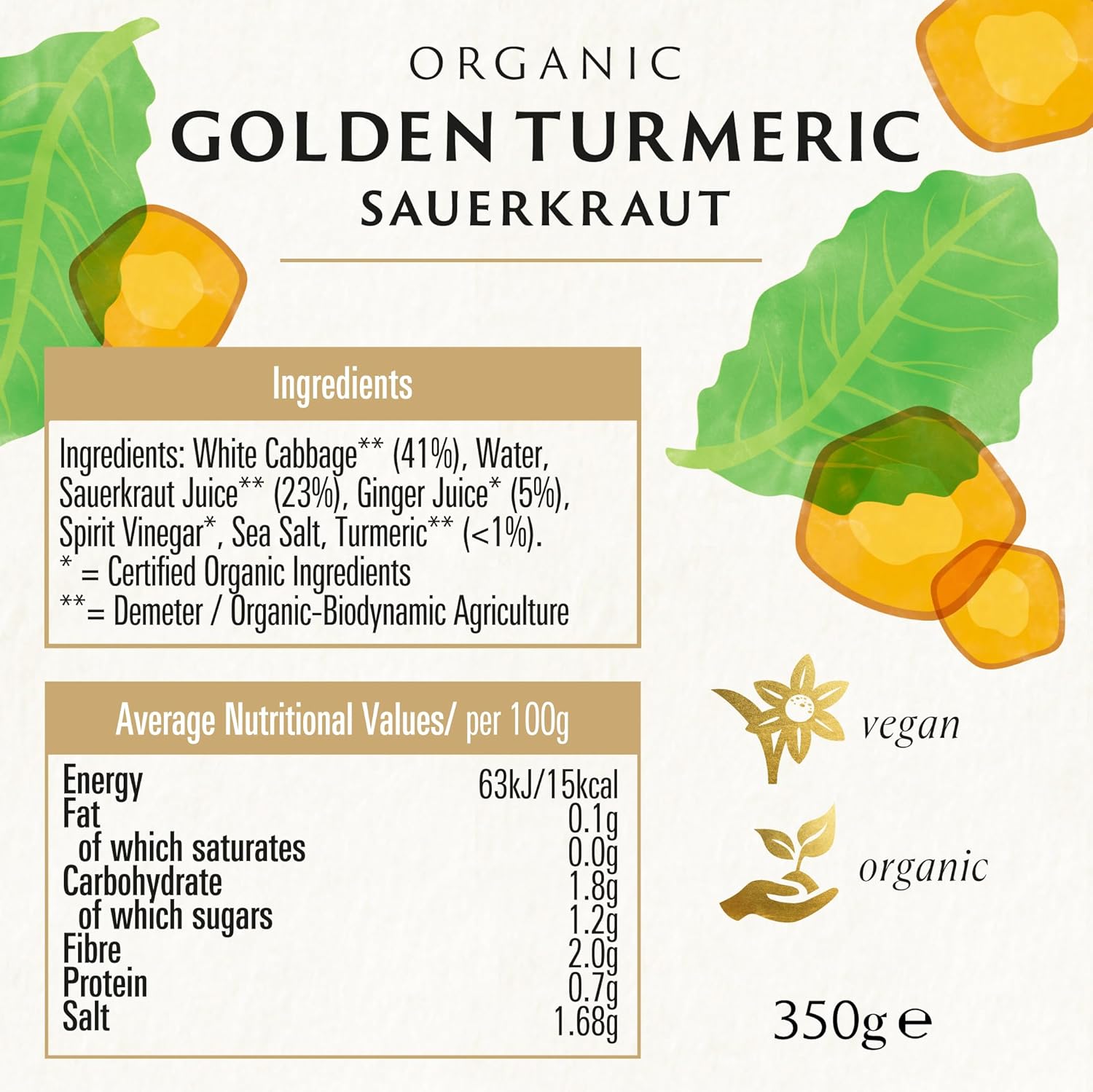 Biona Demeter Organic Sauerkraut Golden Turmeric 350G