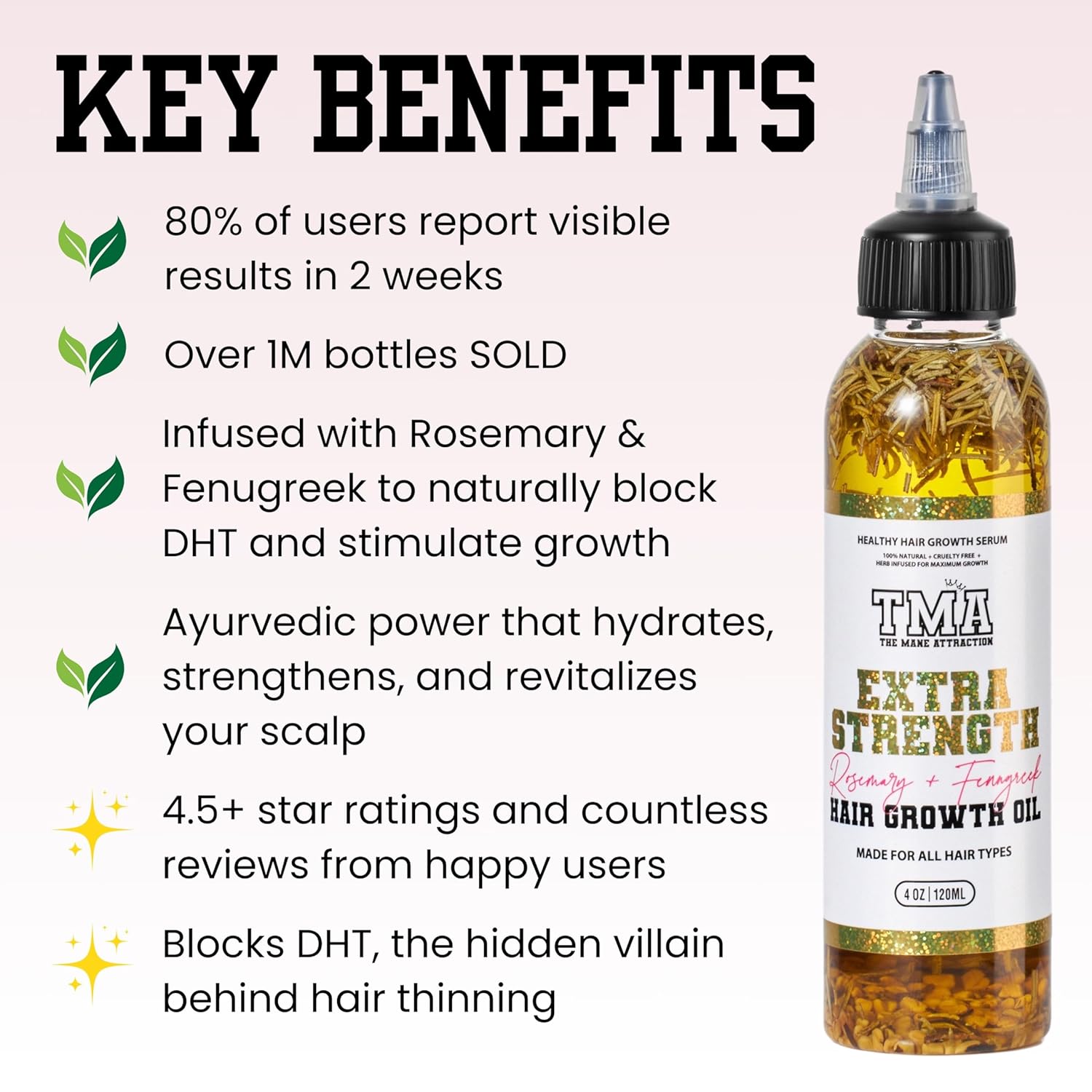 The Mane Attraction Extra Strength Rosemary + Fenugreek Herbal Hair Growth Oil | Infused With Castor Oil For All Hair Types : Beauty & Personal Care