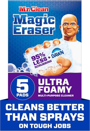 Mr. Clean Magic Eraser Ultra Foamy Multi Purpose Cleaner, Foaming Magic Eraser Sponge Multi Surface Cleaner, 5Ct