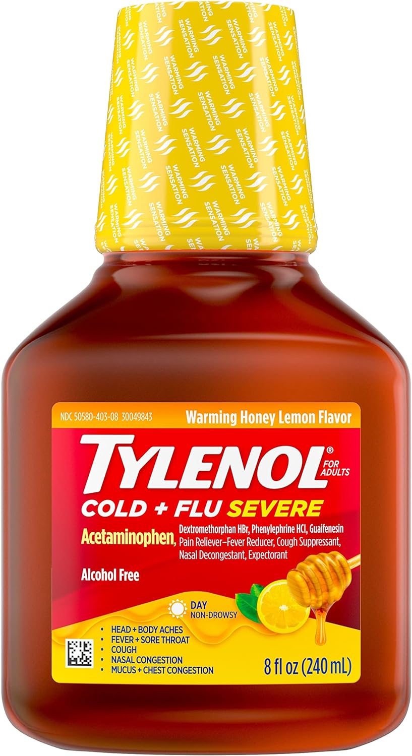 Tylenol Severe Cold + Flu Medicine, Liquid Day Cold & Flu Relief, Honey Lemon, 8 Fl. Oz