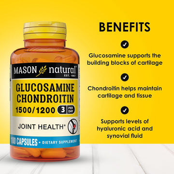 Mason Natural Glucosamine Chondroitin 1500/1200 With Vitamin C, Supports Joint Health For Normal Flexibility & Mobility*, 100 Capsules, 1 Month Supply