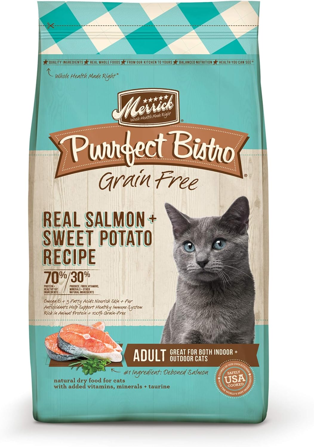 Merrick Purrfect Bistro Grain Free Natural Dry Cat Food For Adult Cats, Real Salmon And Sweet Potato Recipe - 4 Lb. Bag