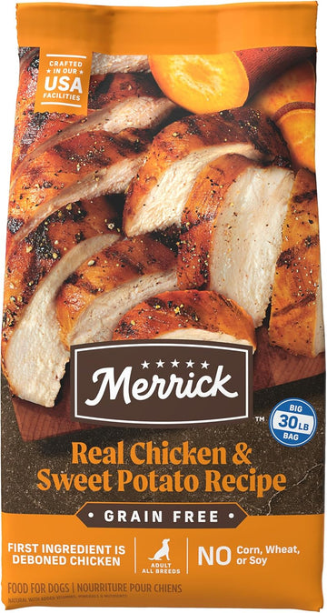Merrick Premium Grain Free Dry Adult Dog Food, Wholesome And Natural Kibble With Real Chicken And Sweet Potato - 30.0 Lb. Bag