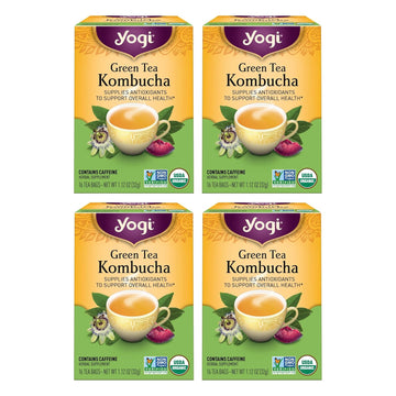 Yogi Tea Green Tea Kombucha Tea - 16 Tea Bags Per Pack (4 Packs) - Organic Green Tea With Kombucha To Support Overall Health - Includes Green Tea Leaf, Lemongrass, Spearmint Leaf & More