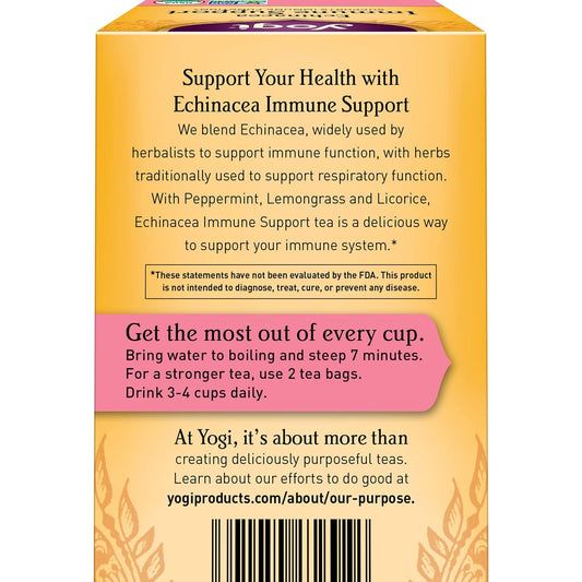 Yogi Tea - Echinacea Immune Support (6 Pack) - Supports Immune Function With Elderberry And Mullein - Caffeine Free - 96 Organic Herbal Tea Bags