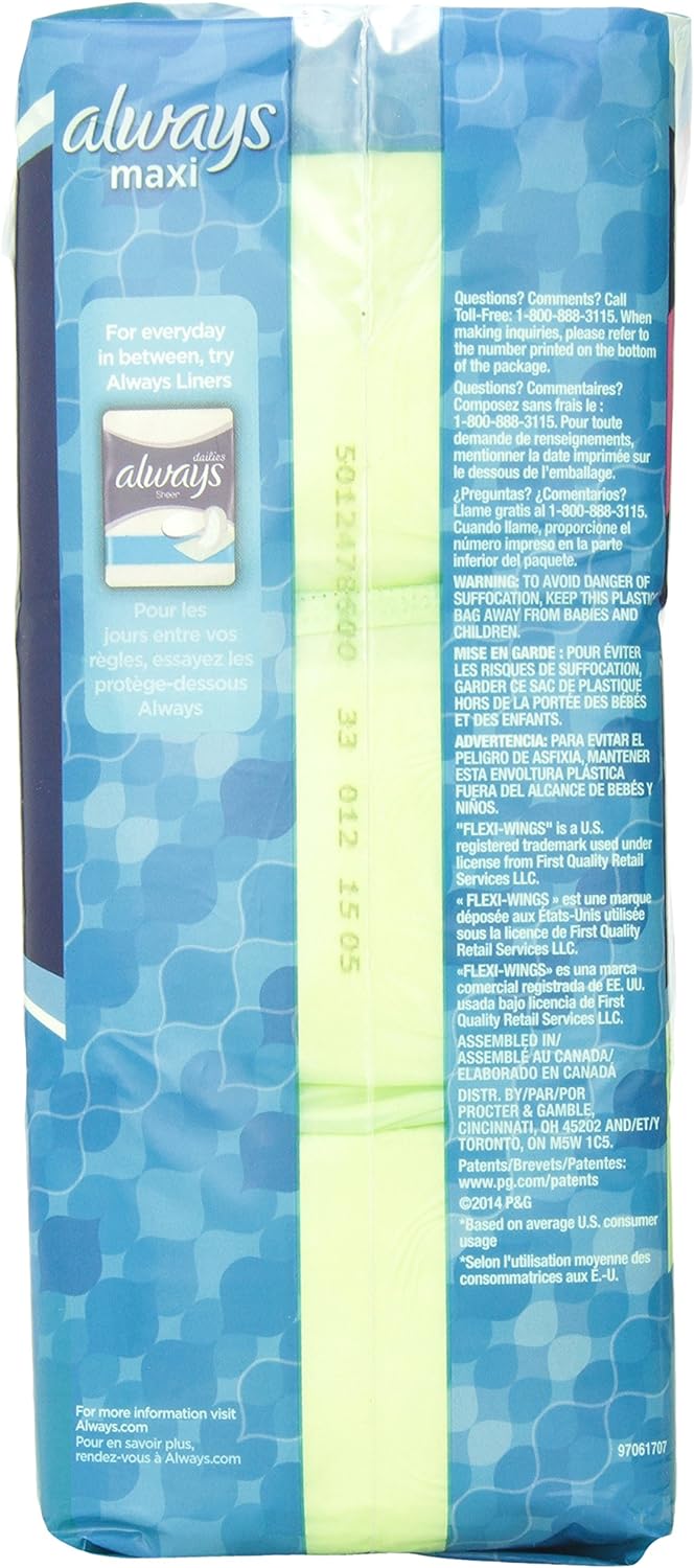 Always Maxi Unscented Pads with Wings, Long/Super, 45 Count : Health & Household