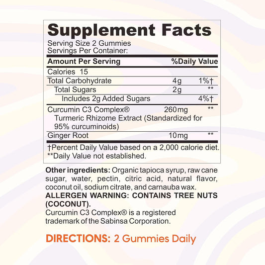 Turmeric Curcumin Supplement with Ginger Root Extract - 60 Gummies Pack, for Joint Support, Digestive Health & Immunity, Rich in Antioxidants, Vegan, Mango Flavored no Aftertaste