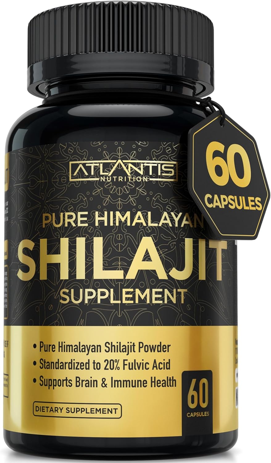 Shilajit Supplement - Pure Himalayan Authentic Shilaijt Resin Capsules Formulated With 20% Fulvic Acid - 10:1 Extract 10,000Mg Extra Strength - Made In The Usa - Shilajit For Men & Women 60 Capsules