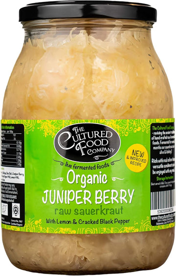 The Cultured Food Co. - Juniper Berry With Lemon And Cracked Black Pepper Sauerkraut 1Kg Jar - Organic, Probiotic, Raw & Unpasteurised - Traditionally Fermented - Handmade - No Preservatives - Vegan