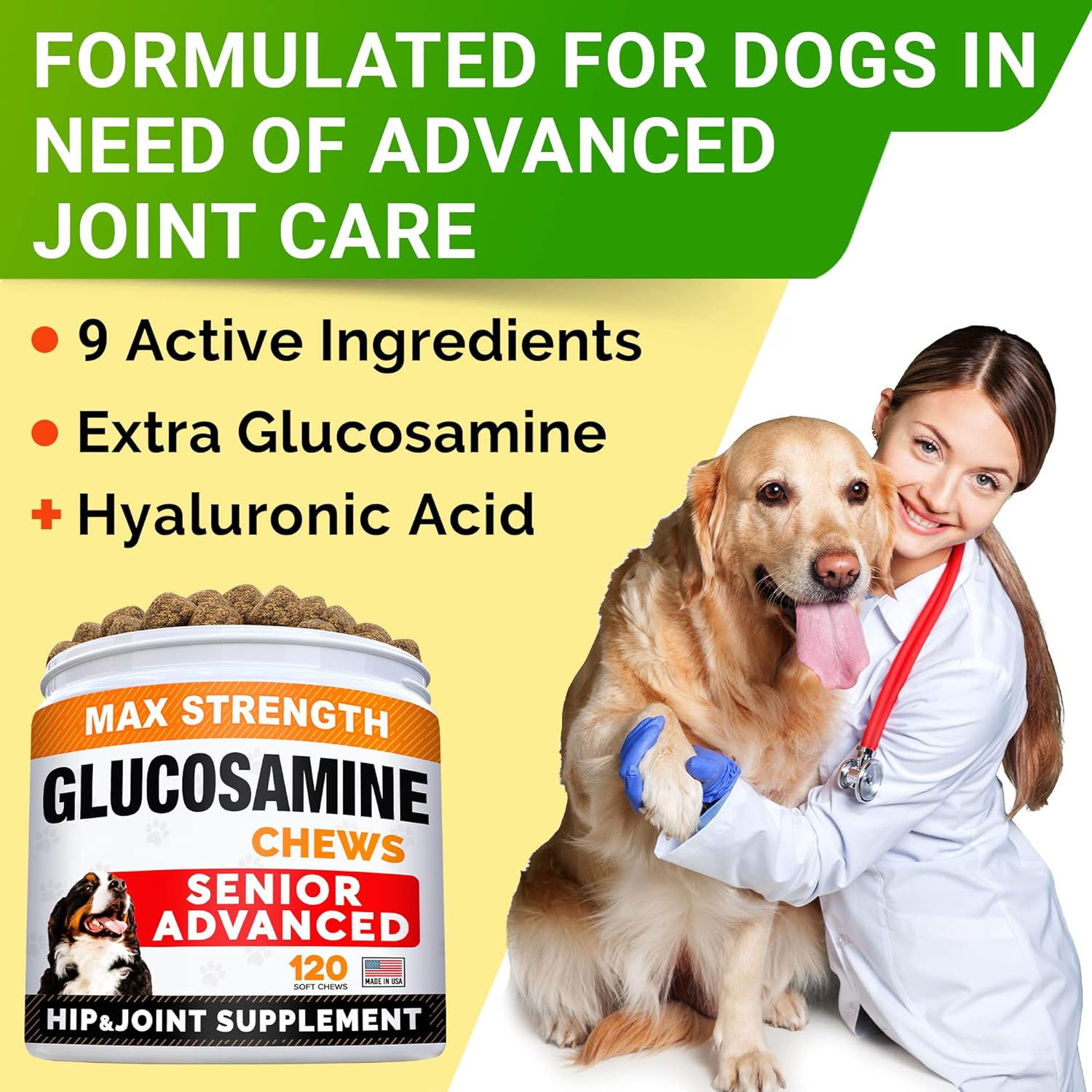 Senior Advanced Glucosamine Joint Supplement + Probiotics for Picky Eaters Bundle - Hip & Joint Pain Relief + Allergy, Diarrhea - Digestive Enzymes, Prebiotics + Omega-3, Chondroitin, MSM - 240 Chews : Pet Supplies