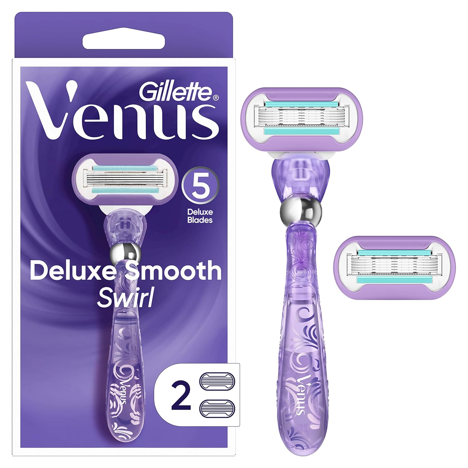 Gillette Venus Deluxe Smooth Swirl Women'S Razor Handle + 2 Blade Refills