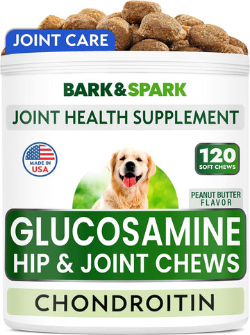 Bark&Spark Glucosamine Chondroitin Dog Hip & Joint Supplement - Joint Pain Relief - Hip & Joint Chews - Joint Support Large & Small Breed - Senior Doggie Vitamin Pills Joint Health (180 Treats)