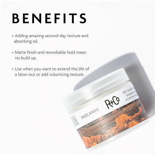 R+Co Badlands Dry Shampoo Paste | Volumizing Texture + Reworkable Hold | Vegan + Cruelty-Free | 2.2 Oz