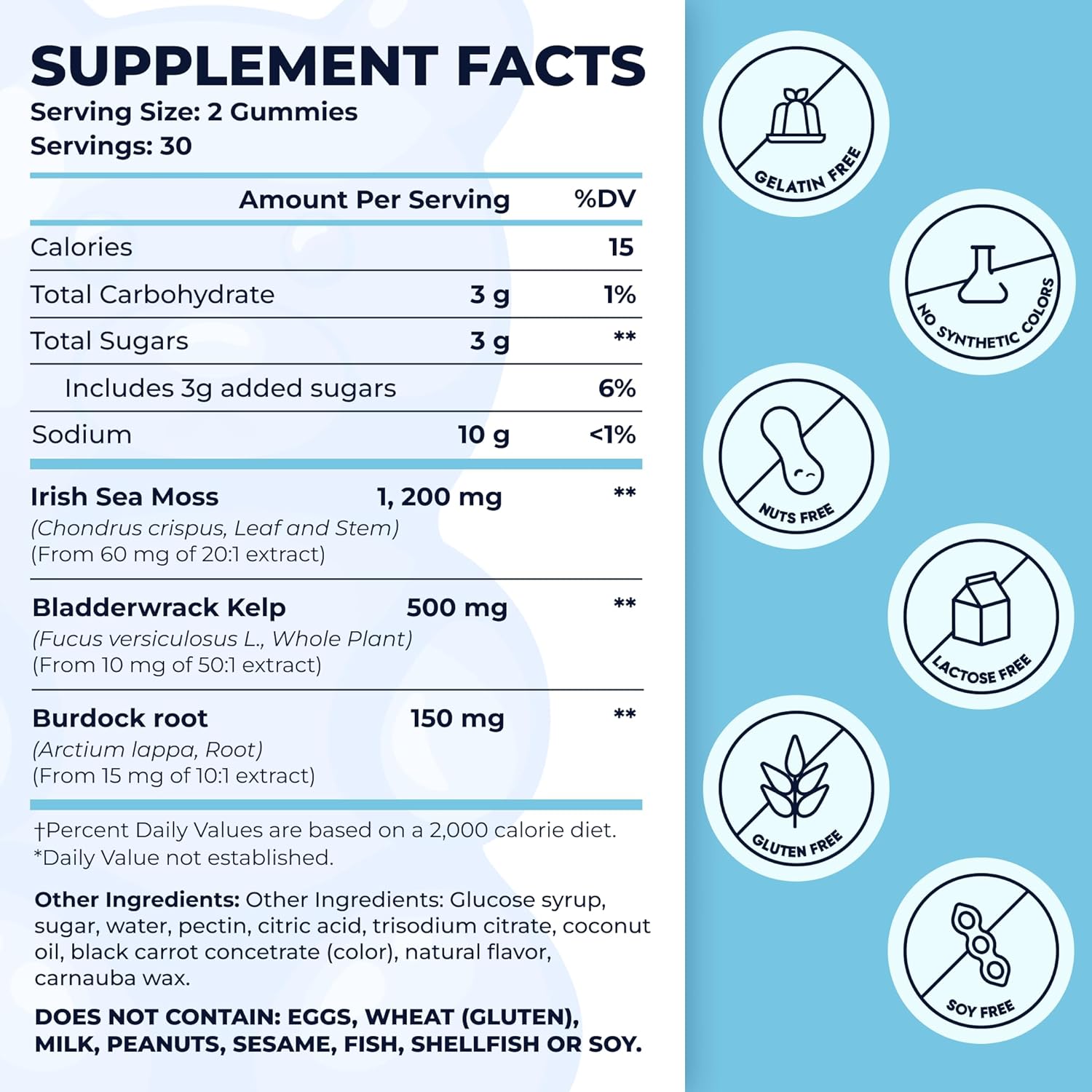 Irish Sea Moss Gummies With Burdock Root & Bladderwrack - Vegan Seamoss Supplement For Women, Men & Kids, Non-Gmo, 60 Sea Moss Gummies