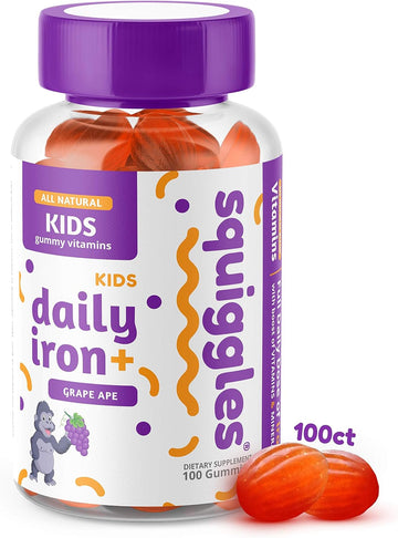 Squiggles Kids Daily Iron+ Gummies 100ct. | All-Natural, Low Sugar, and Super Yummy | Daily Dose of Iron + Boost of Vitamins and Minerals