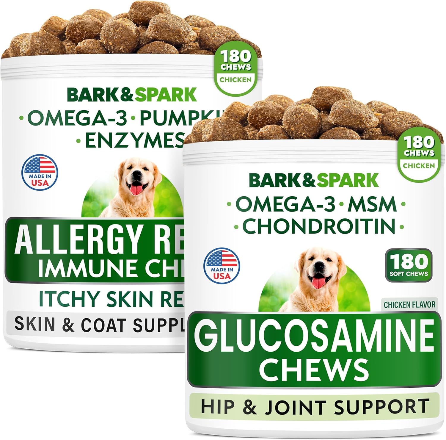 Allergy Relief + Glucosamine Chondroitin Bundle - Anti-Itch Skin & Coat + Joint Pain Relief - Omega 3 Fish Oil + Epa&Dha Fatty Acids - Itching & Paw Licking + Hip&Joint Chews - 300 Chews - Made In Usa