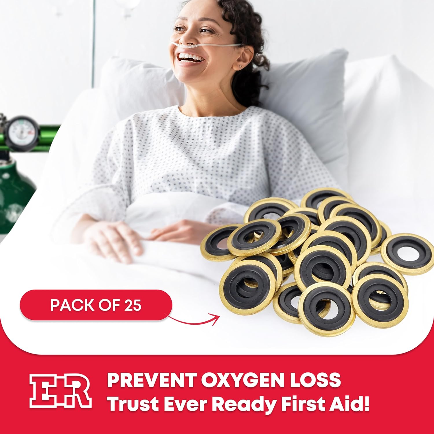 Ever Ready First Aid Oxygen Regulator Brass Yoke Washer Seals - Pack of 25 : Health & Household