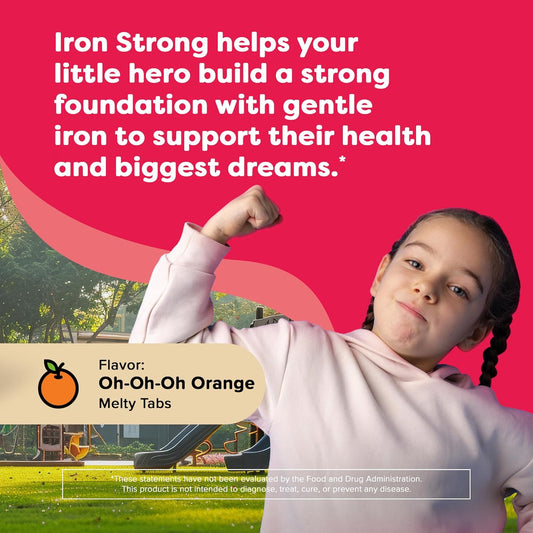 Renzo'S Iron Supplements For Kids - Dissolvable Vegan Iron Supplement With Vitamin C - Sugar Free, Oh-Oh-Oh Orange Flavor, 90 Melty Tabs
