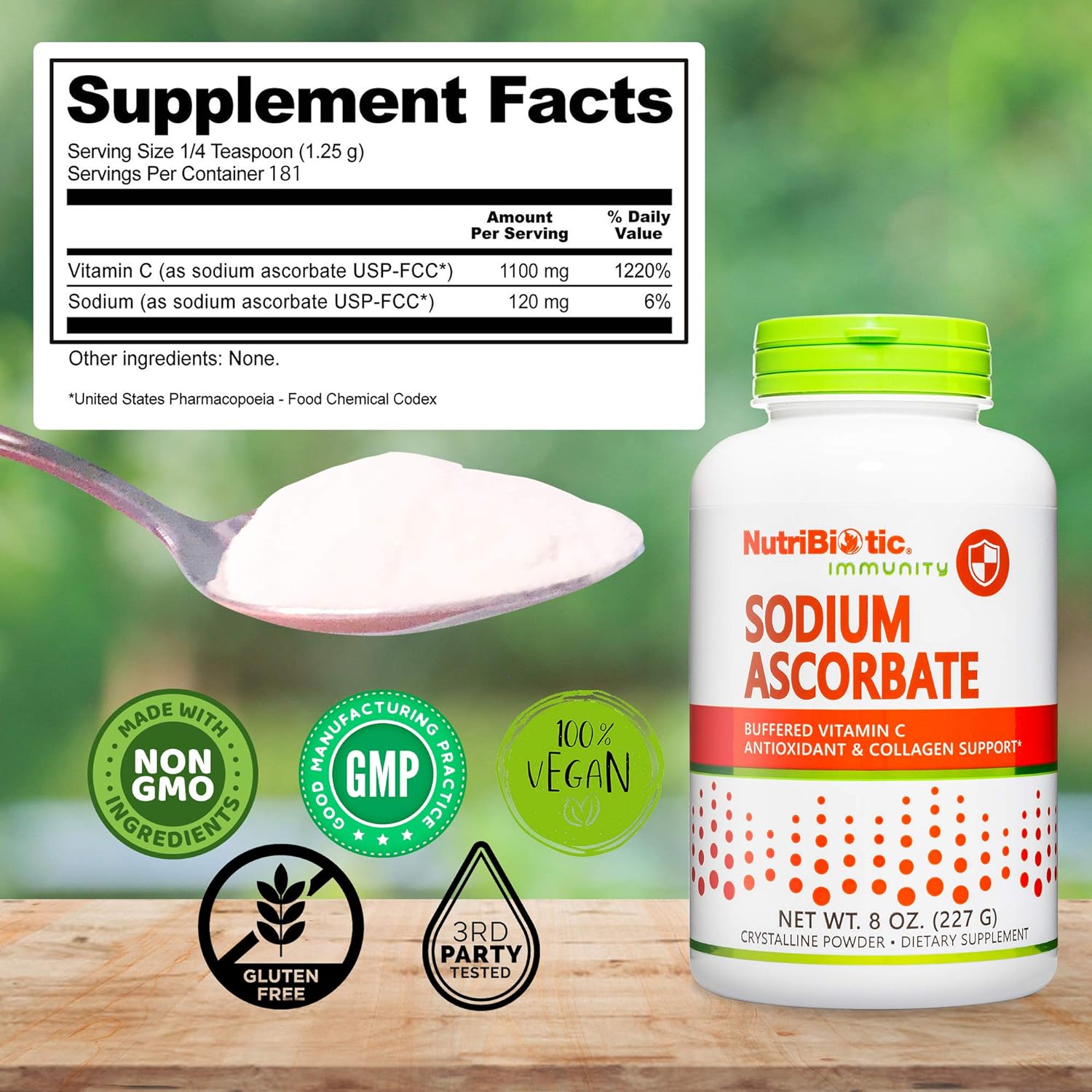 NutriBiotic - Sodium Ascorbate Buffered Vitamin C Powder, 8 Oz | Vegan, Non Acidic & Easier on Digestion Than Ascorbic Acid | Essential Immune Support & Antioxidant Supplement | Gluten & GMO Free : Health & Household