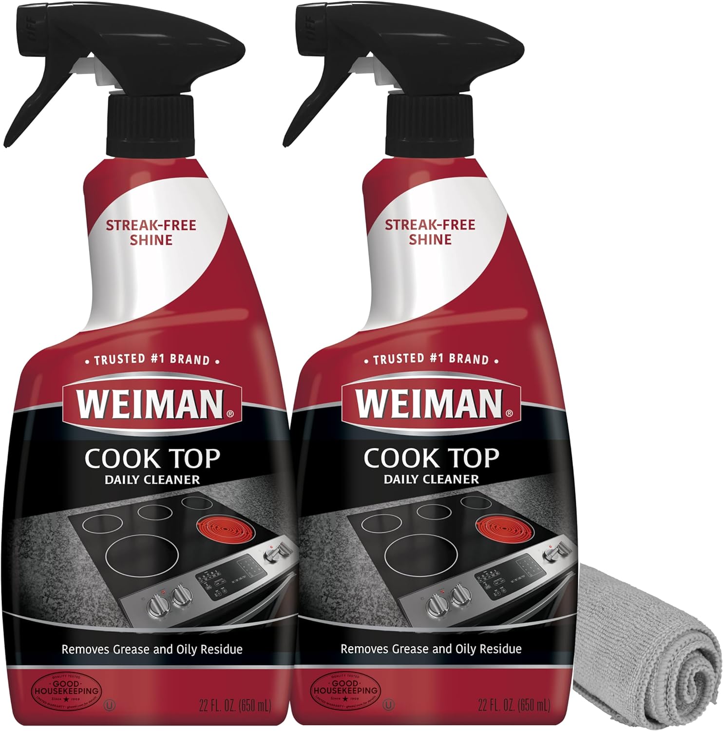 Weiman Cooktop Cleaner for Daily Use (2 Pack) Streak Free, Residue Free, Non-Abrasive Formula - 22 Ounce