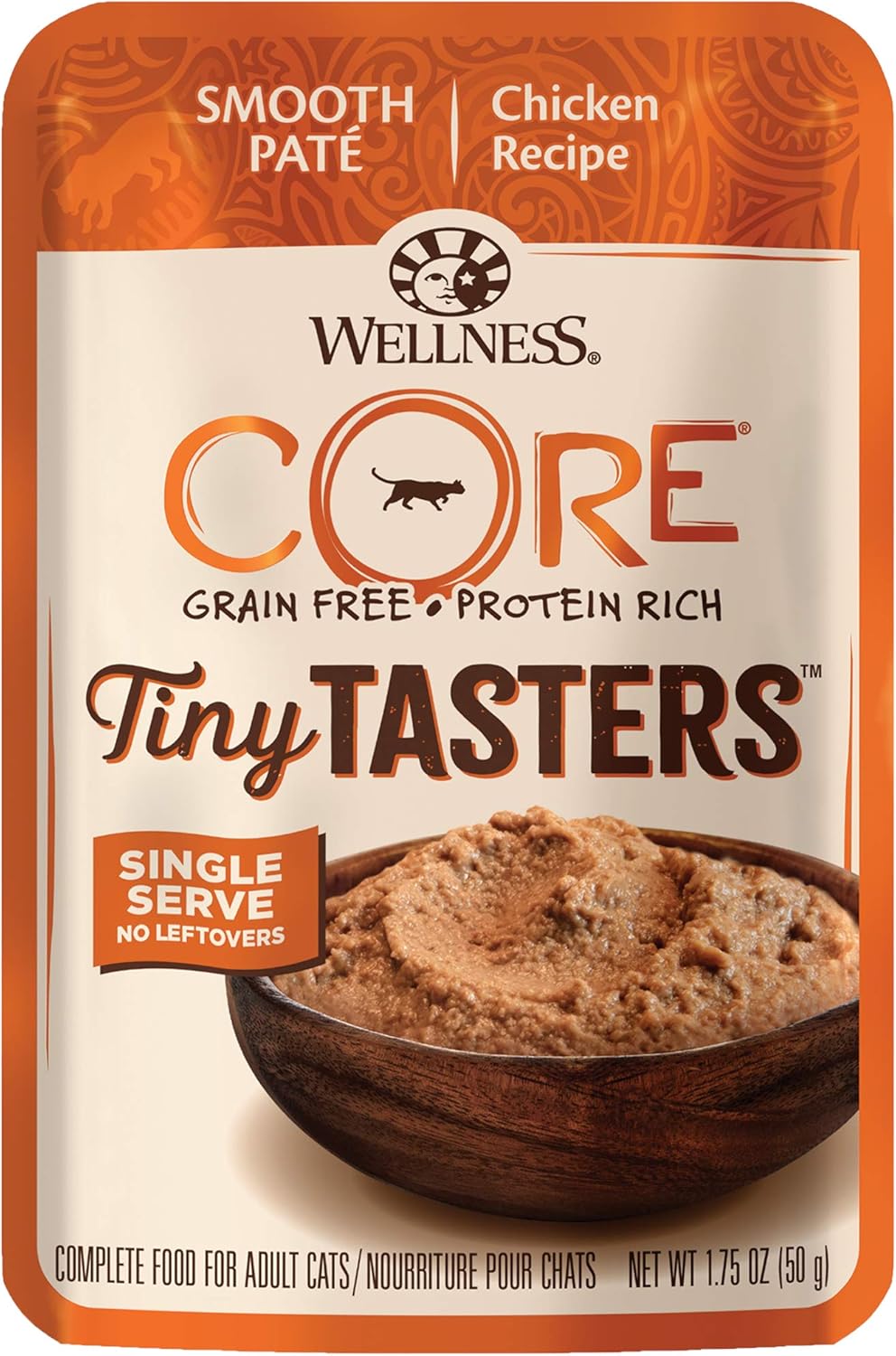 Wellness Core Tiny Tasters Wet Cat Food, Complete & Balanced Natural Pet Food, Made With Real Meat, 1.75-Ounce Pouch, 12 Pack (Adult Cat, Chicken Pate)