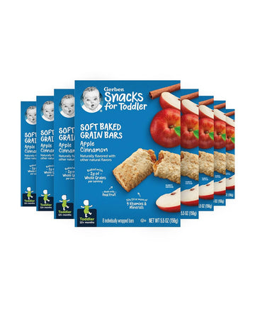 Gerber Snacks for Toddler Soft Baked Grain Bars, Apple Cinnamon, 5.5 Ounce (Pack of 8)