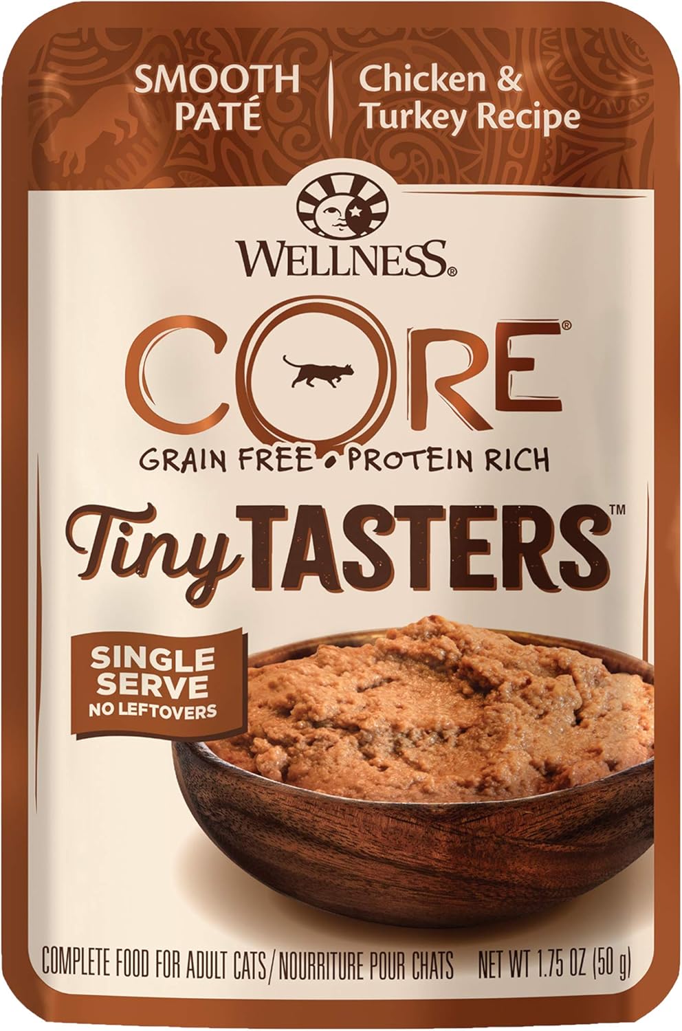 Wellness Core Tiny Tasters Wet Cat Food, Complete & Balanced Natural Pet Food, Made With Real Meat, 1.75-Ounce Pouch, 12 Pack (Adult Cat, Chicken & Turkey Pate)