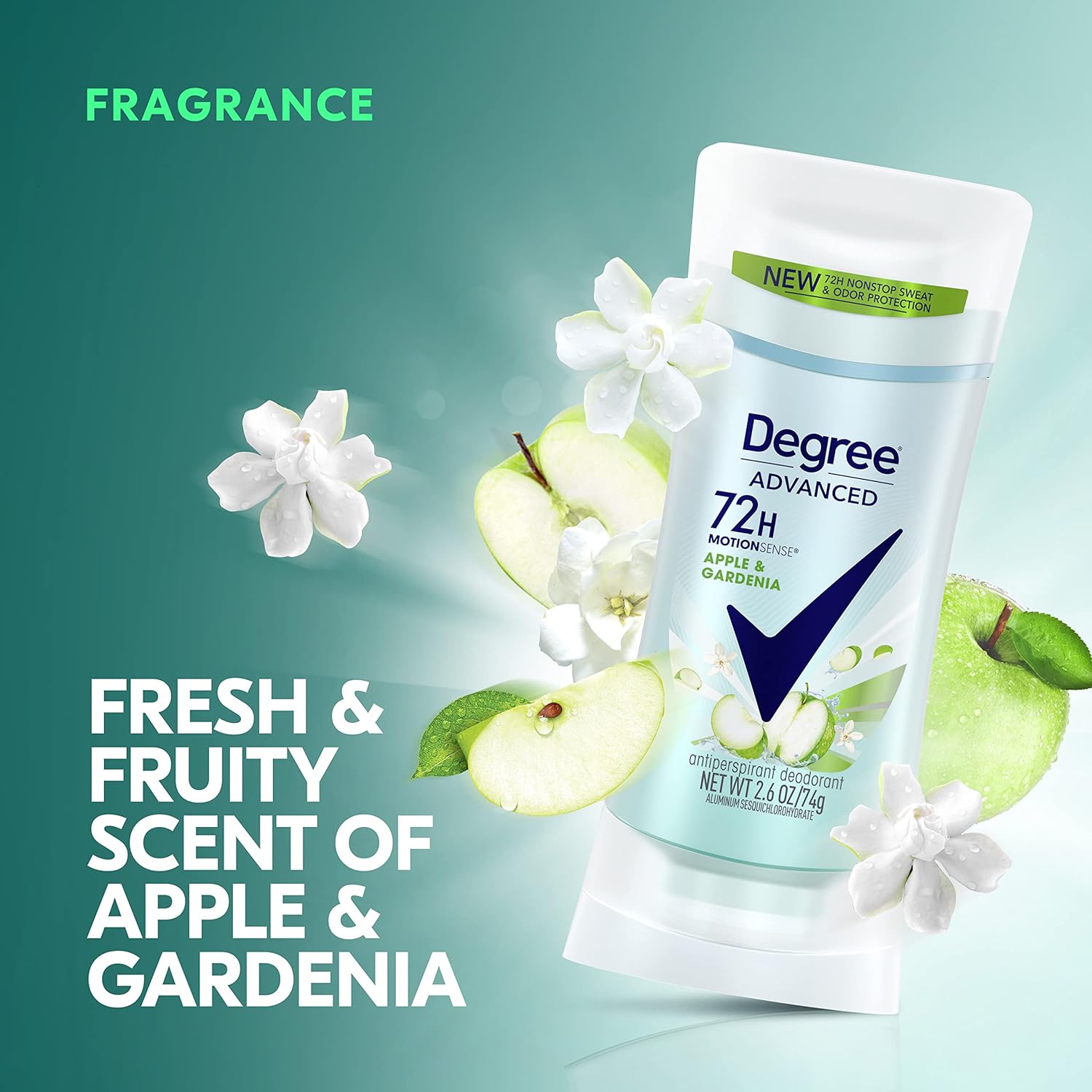 Degree Advanced Antiperspirant Deodorant 72-Hour Sweat & Odor Protection Apple & Gardenia Deodorant for Women with MotionSense Technology 2.6 oz, Pack of 4 : Beauty & Personal Care