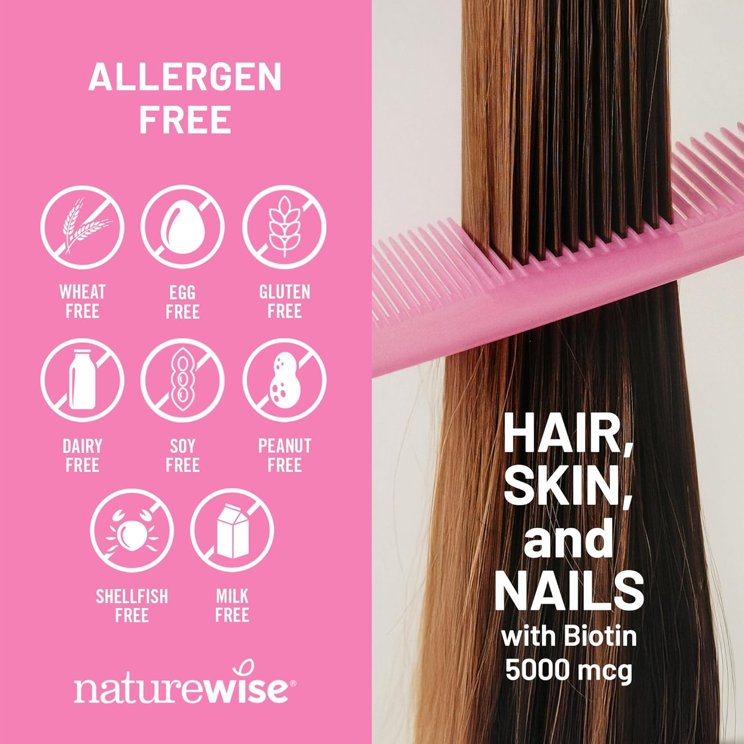 Naturewise Hair Skin And Nails Vitamin, Biotin 5000Mcg W/Hyaluronic Acid, Collagen For Women With C, B Complex, D3, A, E, Iron - Non-Gmo, Gluten Free - 540 Softgels[6-Month Supply]