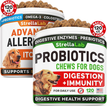 Advanced Allergy + Dog Probiotics Treats, Chews With Fish Oil Omega 3 & Probiotics - Itchy Skin Relief - Immune Supplement