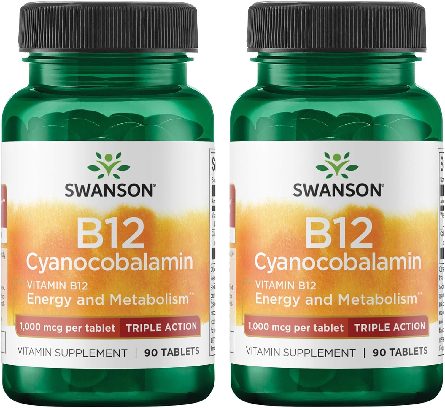 Swanson Triple Action Vitamin B-12 1Vitamin 000 Mcg 90 Tabs (2 Pack)