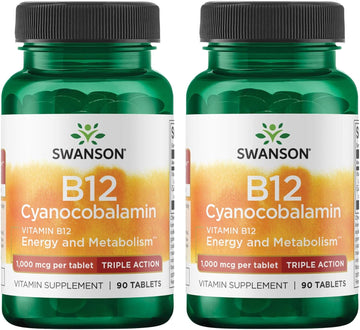 Swanson Triple Action Vitamin B-12 1Vitamin 000 Mcg 90 Tabs (2 Pack)