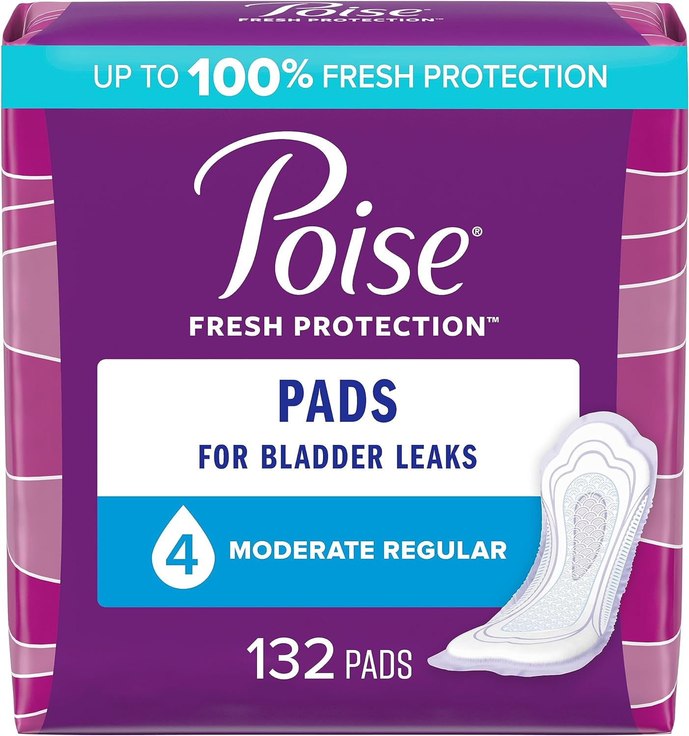 Poise Incontinence Pads & Postpartum Incontinence Pads, 4 Drop Moderate Absorbency, Regular Length, 132 Count (2 Packs of 66), Packaging May Vary