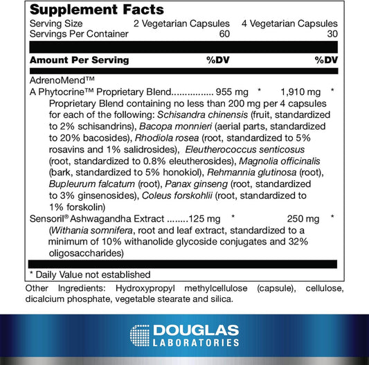 Douglas Laboratories Adrenomend - Rhodiola Herbal Supplement - Adrenal Support - With Ashwagandha, Bacopa Monnieri, & Other Adaptogens - Non-Gmo - 120 Vegetarian Capsules