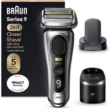Braun Series 9 Pro+ Electric Shaver For Men, 5 Pro Shave Elements & Shave-Preparing Procomfort Head, 2In1 System, Smartcare Center, Wet & Dry Electric Razor With 60Min Runtime, 9597Cc, Silver