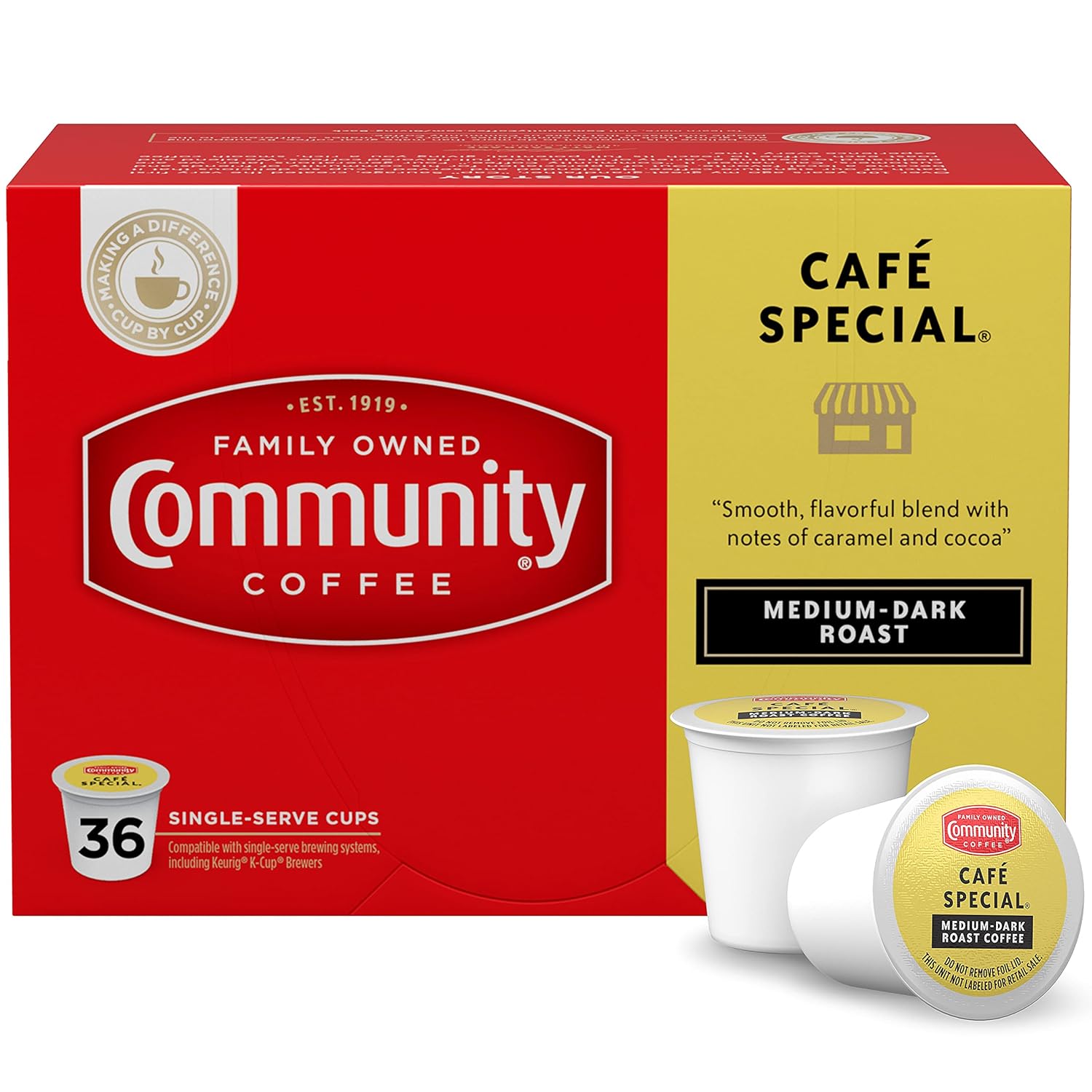 Community Coffee Café Special 36 Count Coffee Pods, Medium Dark Roast, Compatible With Keurig 2.0 K-Cup Brewers
