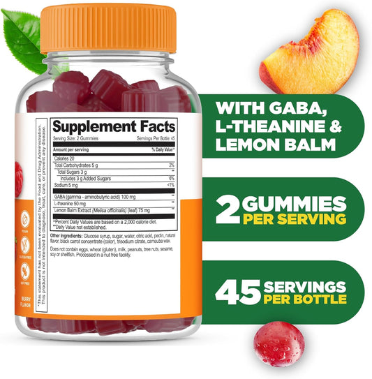 Lifeable Stress Aid Gummies | With Lemon Balm, Gaba And L Theanine Supplements | Vegan Non Gmo Mood Support Supplement | Great Tasing Stress Vitamins | L-Theanine For Women And Men | 90 Gummies