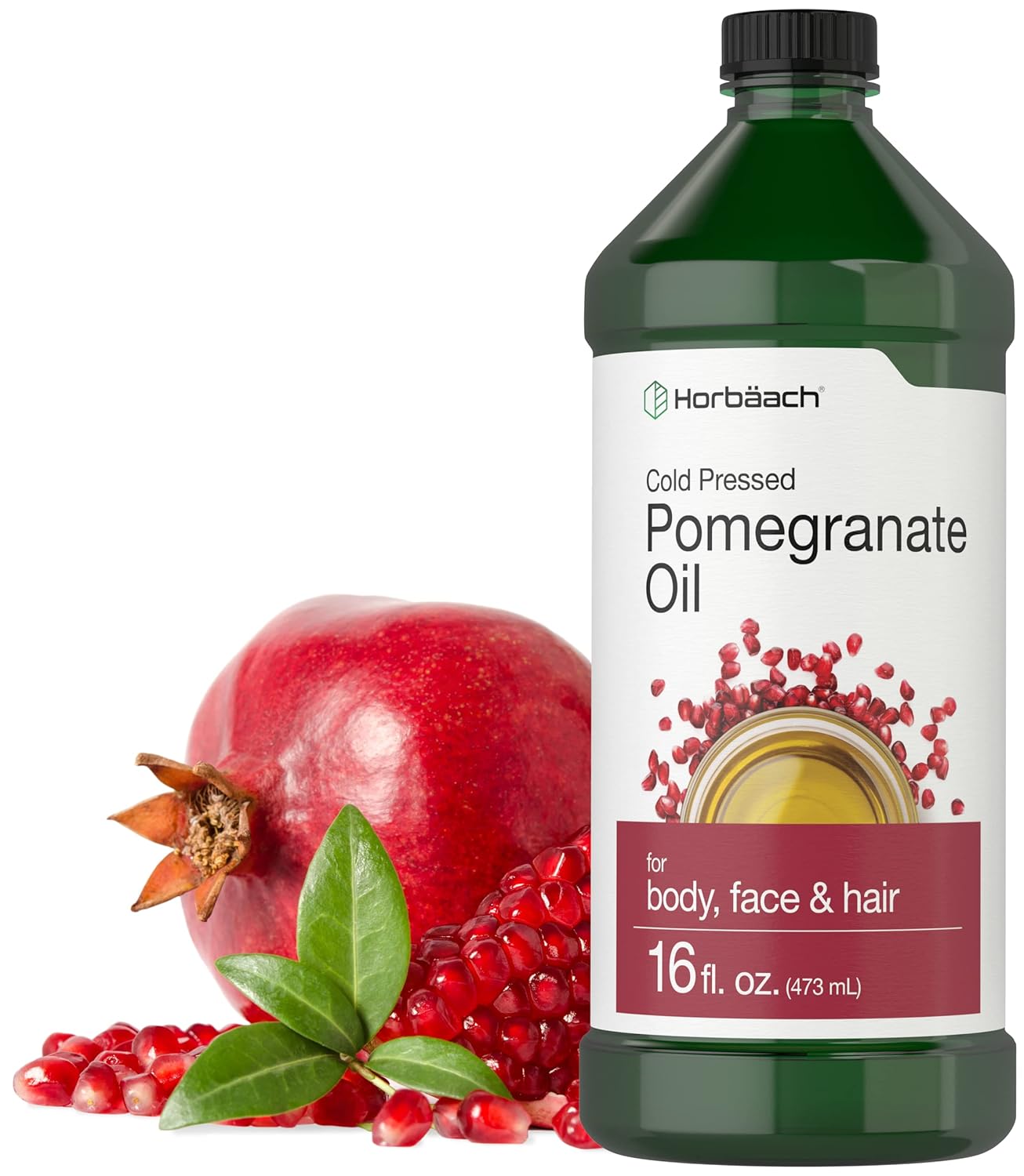 Horbäach Pomegranate Seed Oil For Face, Skin, & Hair Moisturizer | 16 Oz | Non Comedogenic & Cold Pressed | Sls & Paraben Free