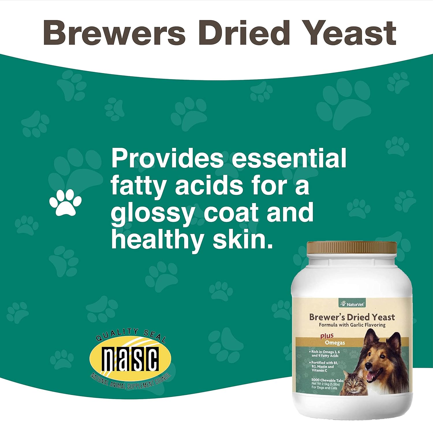 NaturVet Brewer’s Dried Yeast Pet Supplement with Garlic Flavoring – Includes B-Complex Vitamins, Omega-3, 6, & 9 Fatty Acids – Helps Support Glossy Coat, Healthy Skin for Dogs, Cats 5000 Ct. : Pet Antioxidant Nutritional Supplements : Pet Supplies