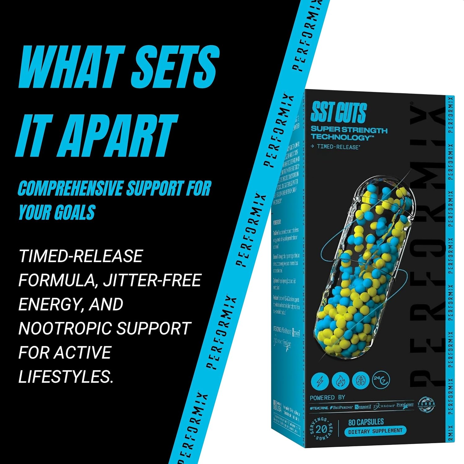 Performix Sst Cuts Super Strength Technology - Energy, Focus & Mood - Nootropic, Caffeine, Zychrome & Teacrine - Pre Workout Supplement For Men & Women - 80 Servings
