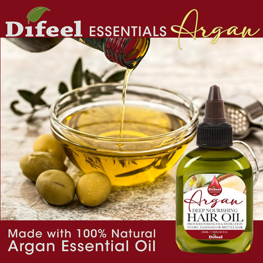 Difeel Essentials Deep Nourishing Argan Hair Oil 2.5 Oz. - Argan Hair Oil Treatment, Anti Frizz Argan Oil Made With 100% Natural Essential Oil