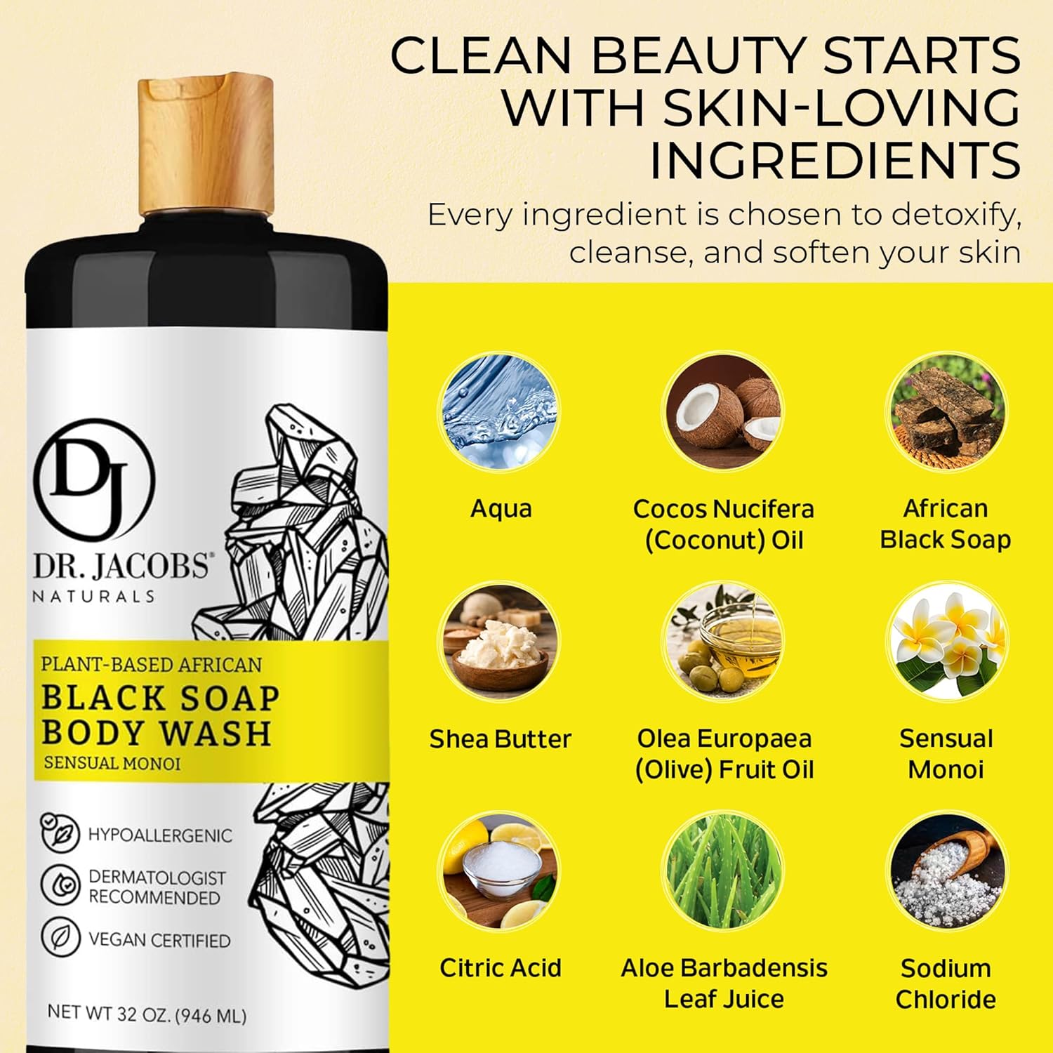 Dr Jacobs Naturals Authentic African Raw Black Soap, All-In-One Cleanser For Face Wash, Sensitive Skin Body Wash, Shampoo, Shaving Soap | Shea Butter Moisturizing And Nourishing Formula | 16Oz 2Pk : Beauty & Personal Care