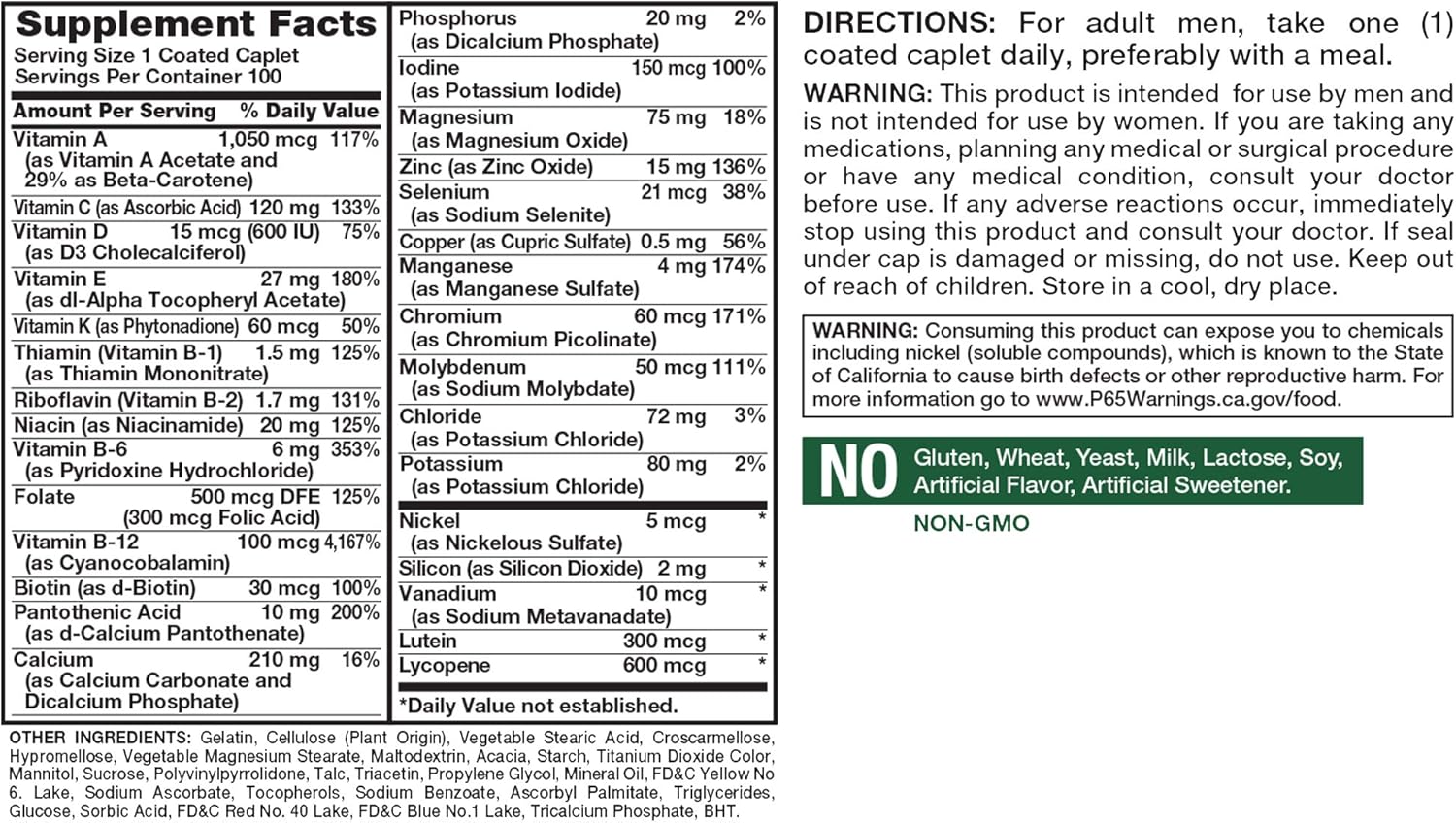 Senior ABC Complete Multivitamin For Men Over 50 Plus | 100 Caplets | Non-GMO & Gluten Free | By Nature's Truth : Health & Household