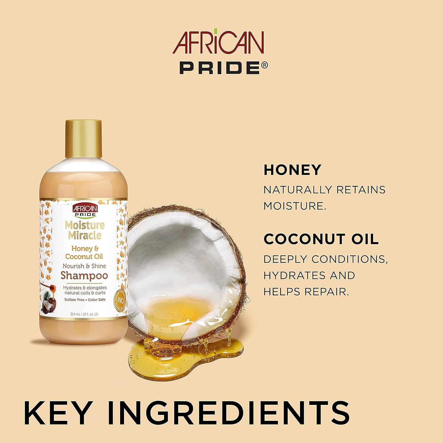 African Pride Moisture Miracle Pre-Shampoo, & Honey & Coconut Oil Shampoo - Helps Repair & Replenish Moisture to Natural Coils & Curls, Nourishes & Shines, 12 Oz : Beauty & Personal Care