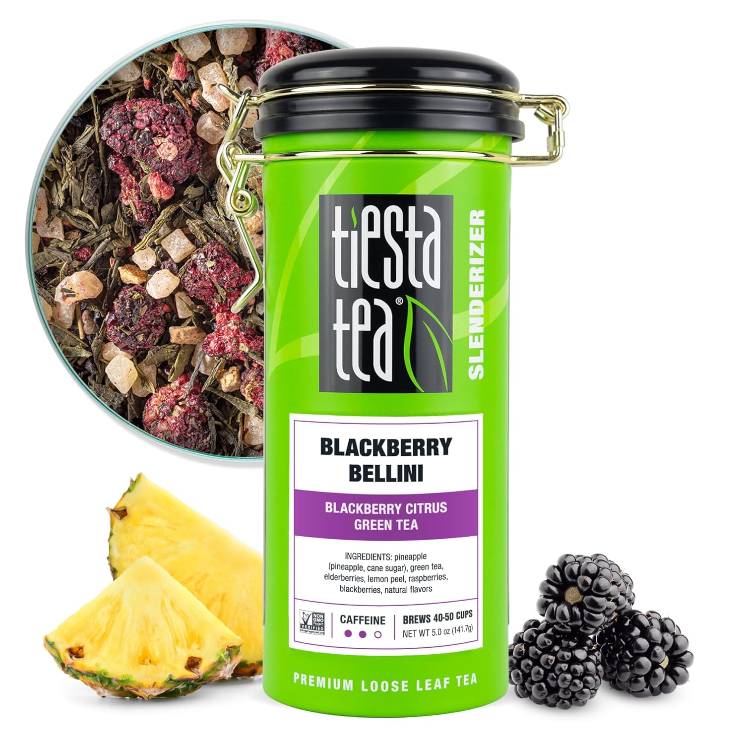 Tiesta Tea - Blackberry Bellini | Blackberry Citrus Green Tea | Premium Loose Leaf Tea Blend | Medium Caffeinated Green Tea | Make Hot Or Iced Tea & Brews Up To 50 Cups - 5 Ounce Refillable Tin