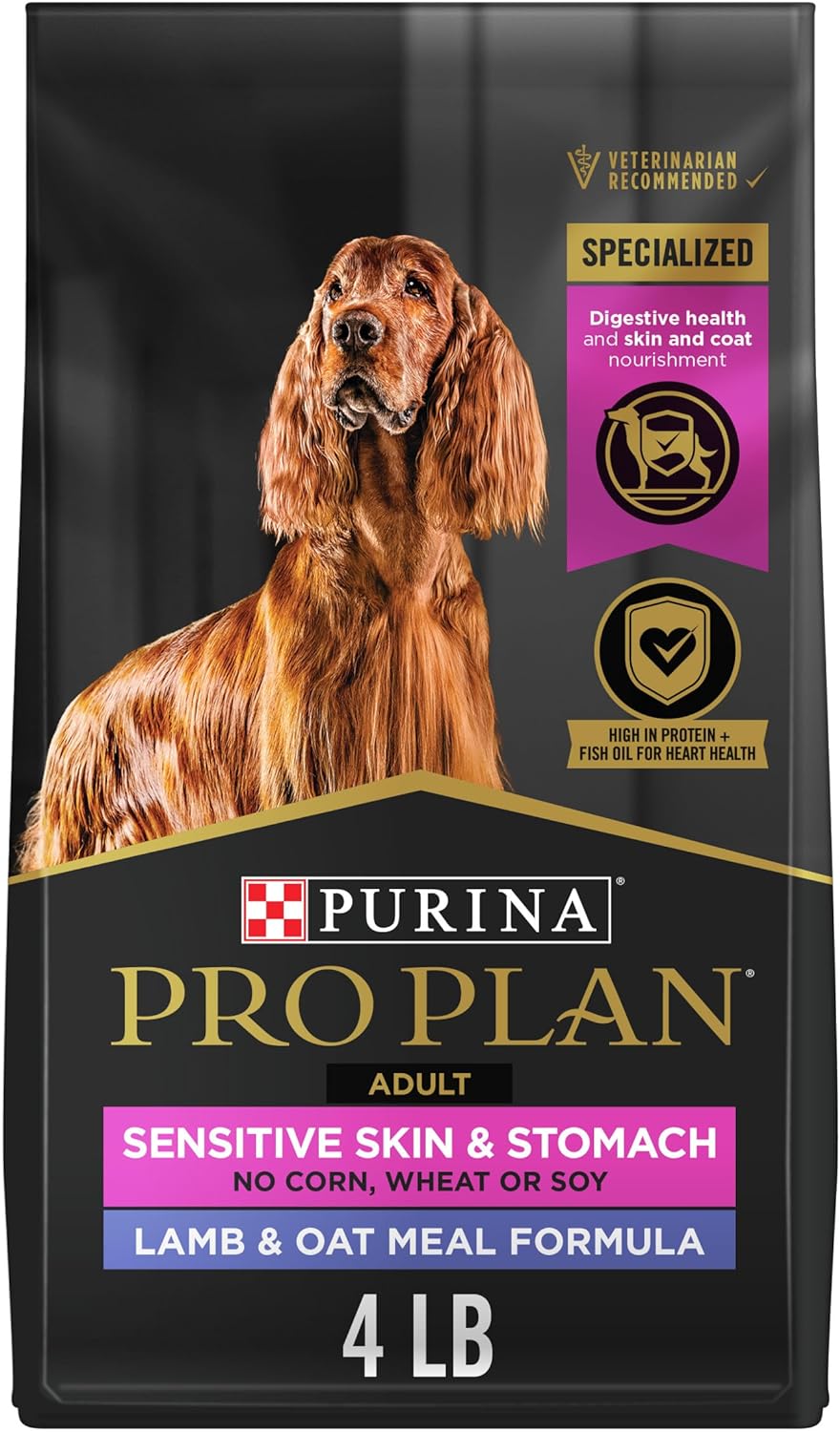 Purina Pro Plan Sensitive Skin and Sensitive Stomach Dog Food with Probiotics for Dogs, Lamb & Oat Meal Formula - 4 lb. Bag