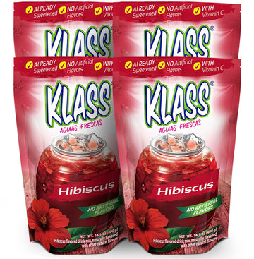 Drink Mix Hibiscus | Klass Aguas Frescas | Flavors From Natural Sources, No Artificial Flavors, With Vitamin C (Makes 7 To 9 Quarts) 14.1 Oz Family Pack (4-Pack)