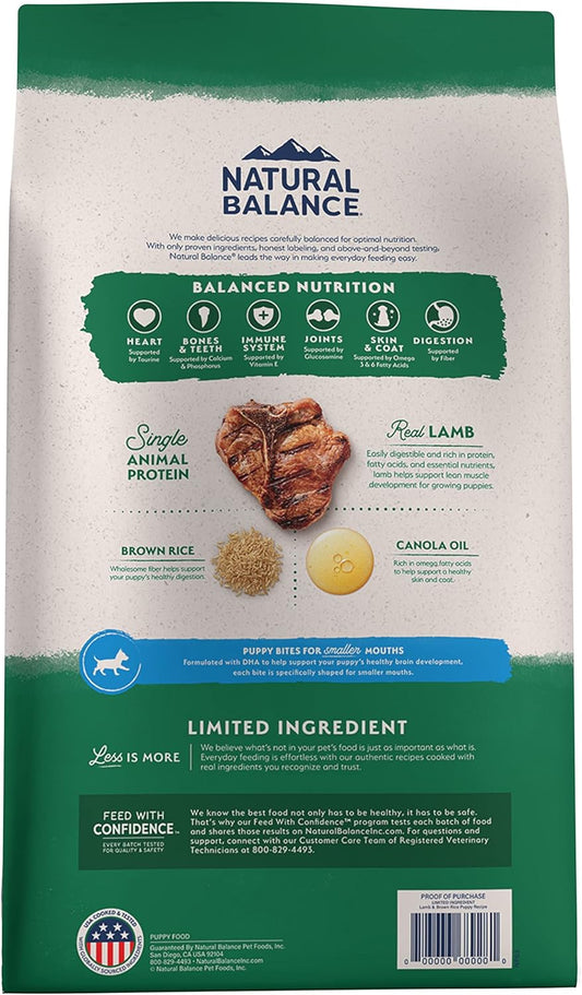 Natural Balance Limited Ingredient Puppy Dry Dog Food with Healthy Grains, Lamb & Brown Rice Recipe, 24 Pound (Pack of 1)