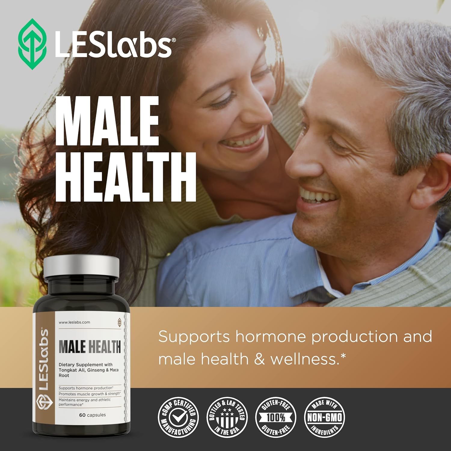 LES Labs Male Health – Enhance Hormone Production, Strength & Vitality, Drive & Endurance – Tongkat Ali, Ginseng, Maca & Boron – Non-GMO Supplement – 60 Capsules : Health & Household